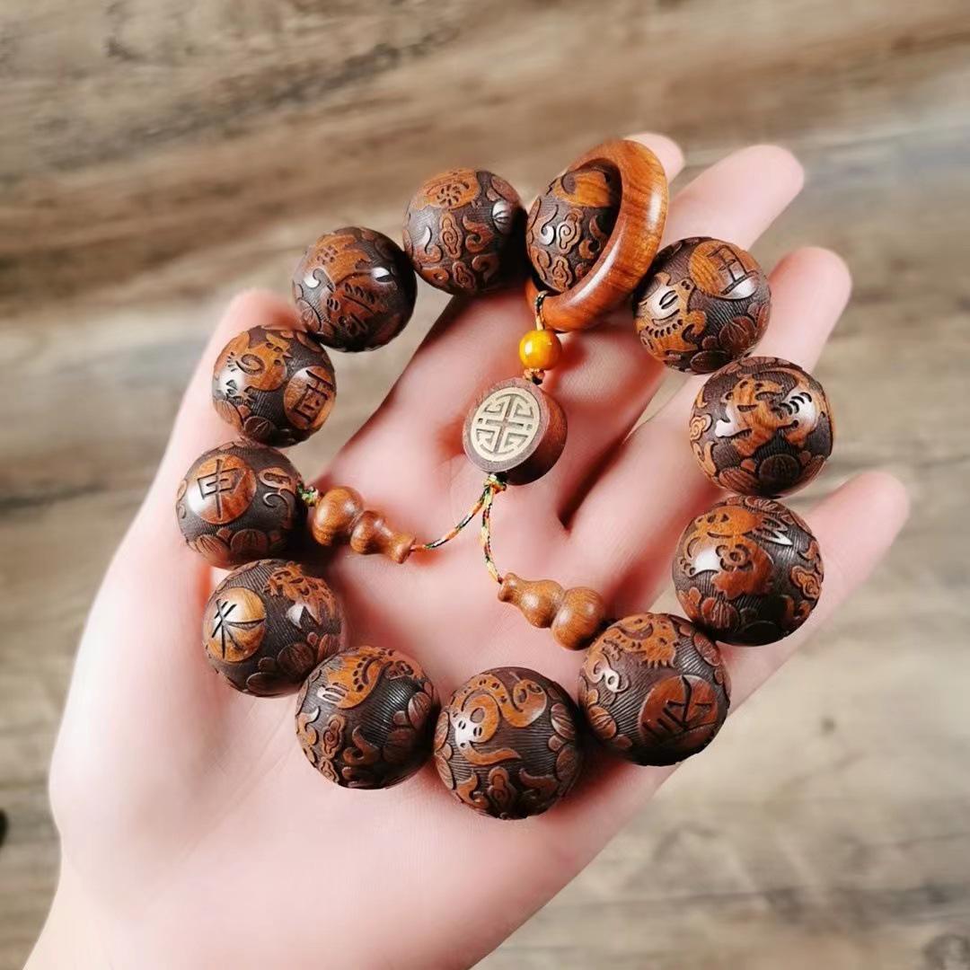 Браслет из молитвенных бусин, вырезанных из хайнаньского хуанхуали и сандала 2.0 cm