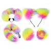 2022 New Anal Plug Couples Cosplay with Rainbow Fox Tail and Plush Cat Ears Nipple Cover Butt Plug Sex Toy Set for Men Women