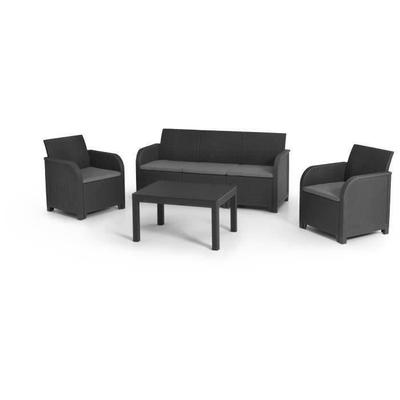 Garden Furniture - In Imitation Woven Rattan Resin - Allibert by KETER - 5 People - SanRemo - Graphite Gray