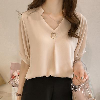 Nouveau Mode Printemps Été Manches Courtes Simplicité Couleur Unie Décontracté Polyvalent Trajet Élégant Pull T-shirt Col V