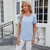 Tshirt Summer Solid Color Short Sleeve Women Round Neck Petal Sleeve Chiffon Jacquard Shirt Tops