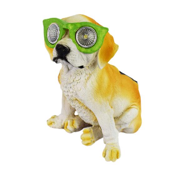 Solar Dog Statue with Glasses Resin Puppy Solar Lamp Garden Decor Solar Powered Dog Light for Home Yard Patio Lawn Pathway