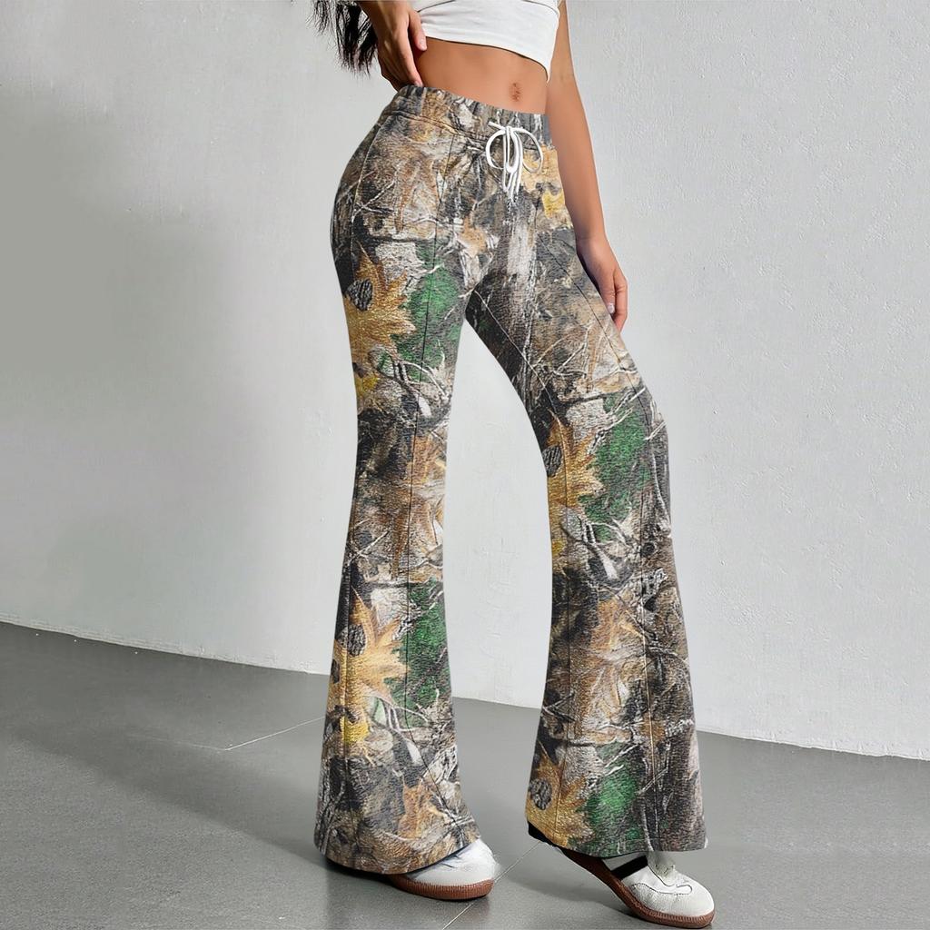 Damen Mode Lockerer Tunnelzug Taille Print Lässige Sporthosen Lässige Schlaghosen