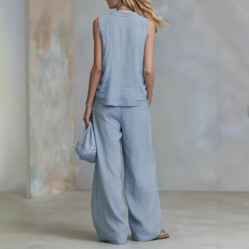 Completo casual da donna senza maniche con scollo a V per Primavera/Estate
