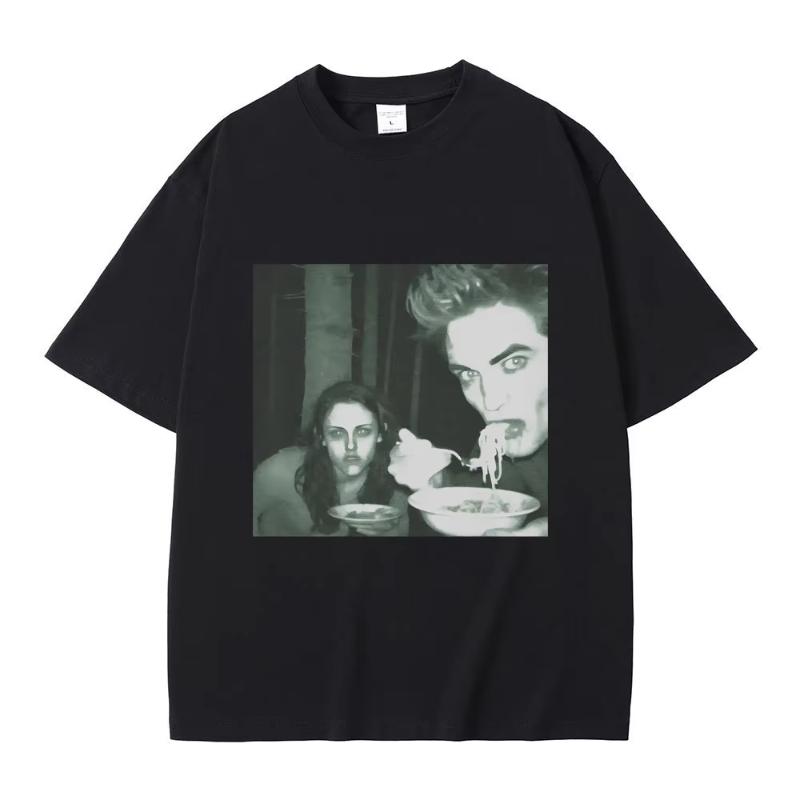 Funny Twilight Edward and Bella Eating Noodles In The Forest Tshirt Robert Pattinson Meme Tshirt Unisex Vintage Oversized T Shirts