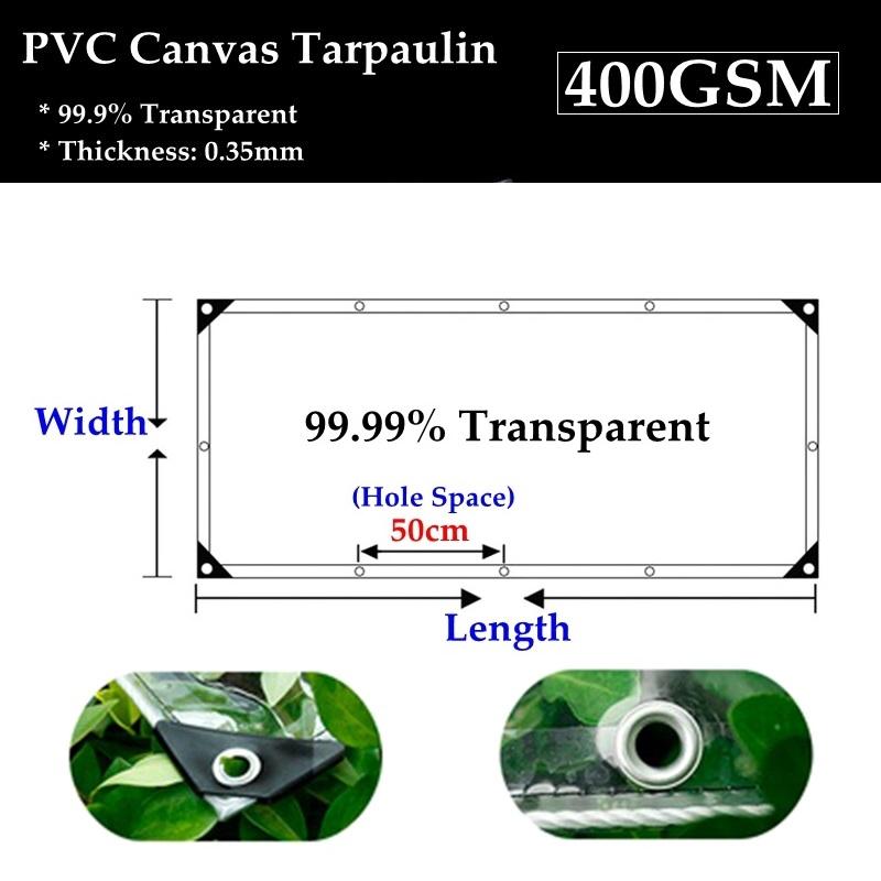 99.9% Transparent Waterproof Tarpaulin PVC Tarps Clear Vinyl Canopy Outdoor Veranda Tent Heavy Duty Windproof Protective Cover 1Mx1M