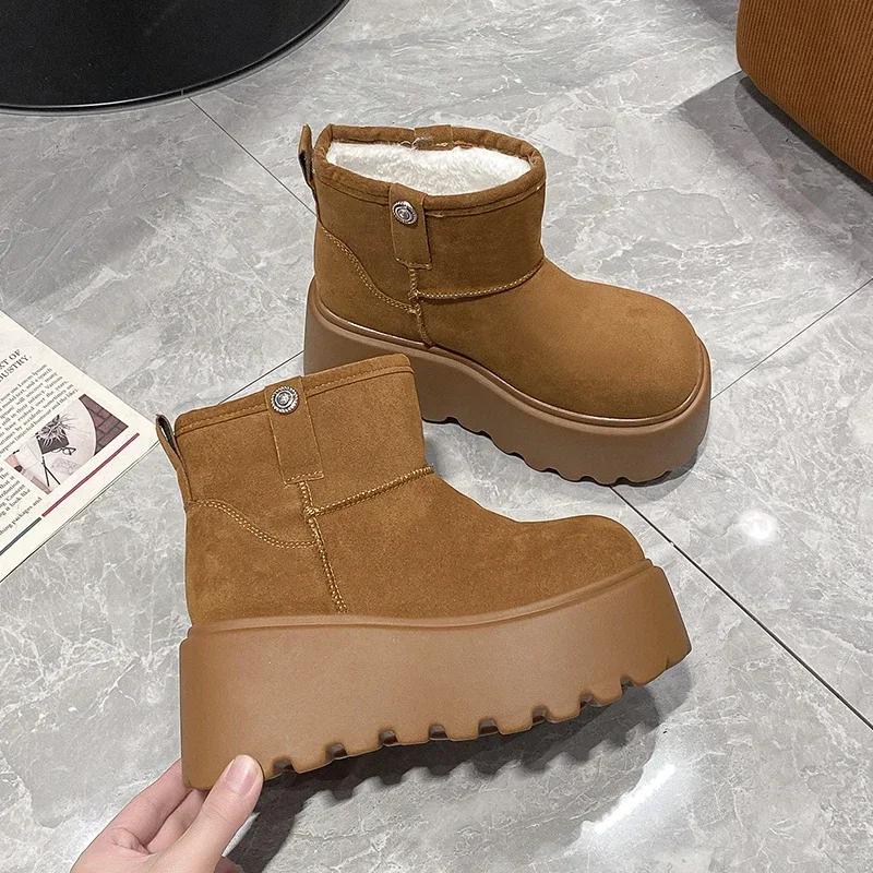 Fashion 8CM New Winter Women Warm Snow Boots Heels High Top Sport 2025 Autumn Sneakers Platform Motorcycle Boots Women Botas Feminina