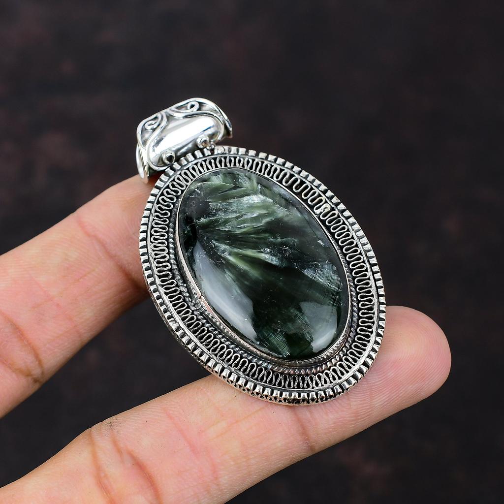 Seraphinite Pendant Top Quality Gemstone Pendant 925 Sterling Silver Pendant Wonderful Vintage Pendant Handmade Dainty Jewelry Gift For Wife