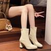 Autumn Elastic Slim Women Ankle Boots Thick High Heels Ladies Shoes Fashion Pointed Toe Comfortable Short Botas De Mujer