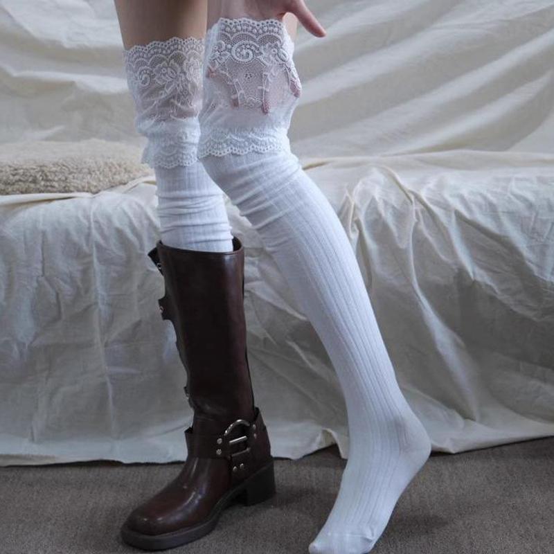Women'S  Lace Patchwork Long Stocks Sweet Lolita Over-The-Knee Socks