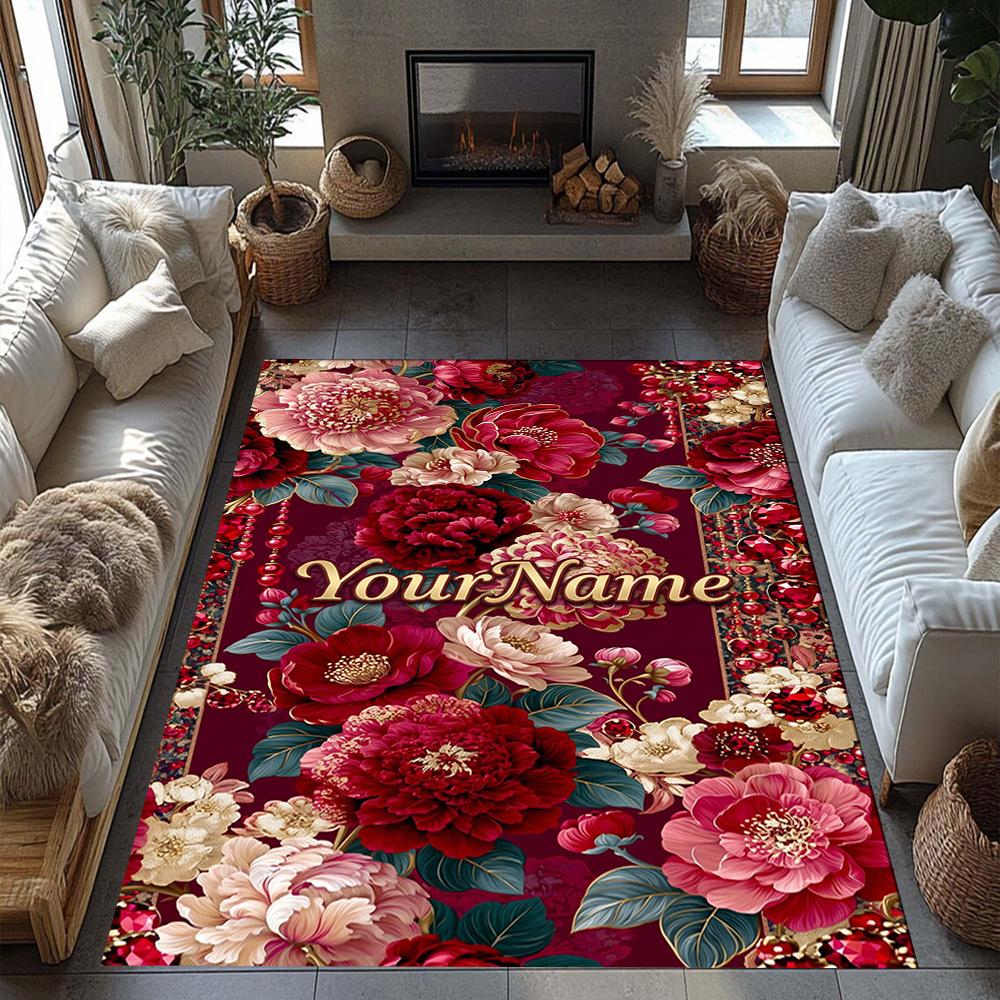 Rose Customize Text Floor Mat Design for Dining Room Hallway Living Rooms Entryway Antislip Carpet Anime Office Decor Birthday/Christmas Gift