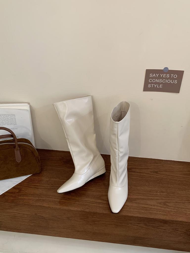 2025 new European and American square head big tube pant tube boots knight boots high boots inner height increase long boots