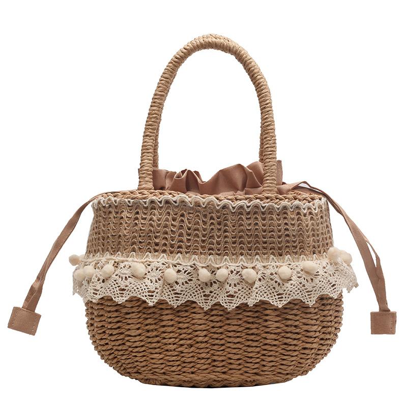 Sac fourre-tout tissé bohème féminin pour femmes, sacs à main et pochettes en paille pour la plage, été, mode féminine