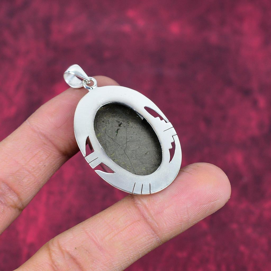 Goldener Pyrit 925 Massiv Sterling Silber Anhänger, Handgefertigter Edelsteinanhänger Schmuck, Geschenke für Ehefrau Brandneuer Anhänger