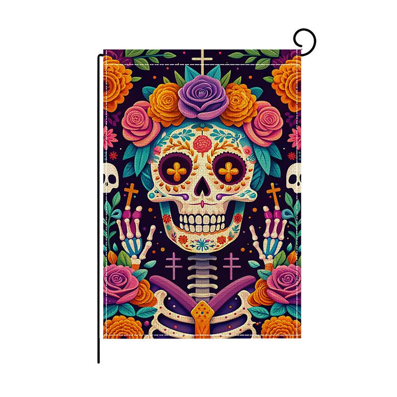 Halloween Garden Flag Colorful Checkered Watercolor Print Outdoor Courtyard Decoration Flag Cute Ghost