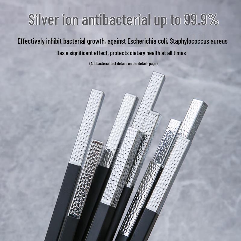 Premium Silver-Tip Antibacterial Alloy Chopsticks 10-Pair Set