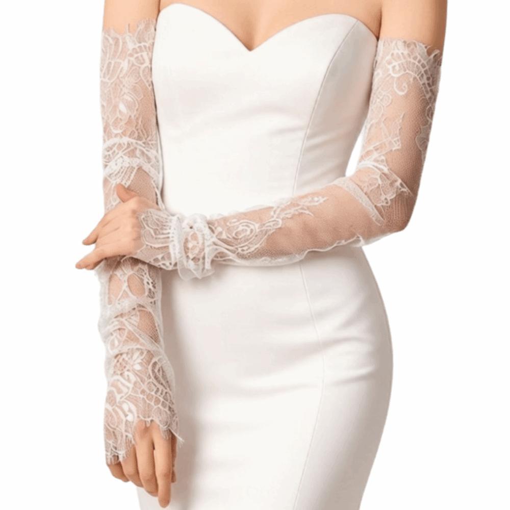 Mesh Fingerless Lace Gloves Pearls Decoration Wedding Gloves Bridal Arm Sleeves  Sun Protection