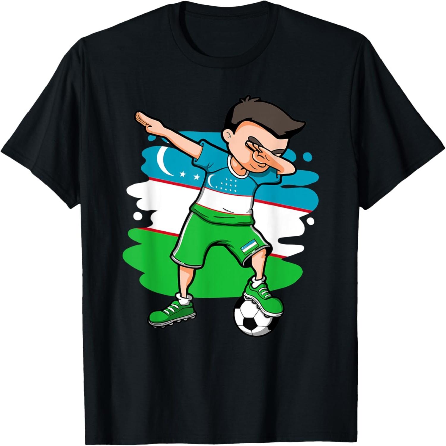 Dabbing Soccer Boy Uzbekistan Fans Jersey Uzbekistani Flag T-Shirt S