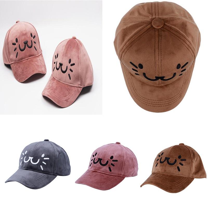 Buy Cute Cat Smiling Face Print Snapback Baseball Cap Autumn Winter ...