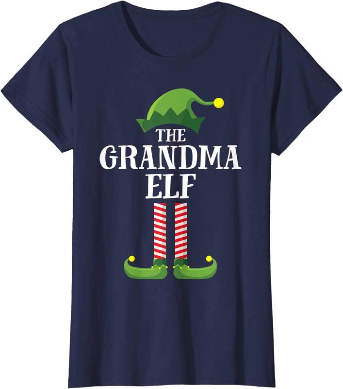 Grandma Elf Matching Family Group Christmas Party Ladies Crewneck T-Shirt XS
