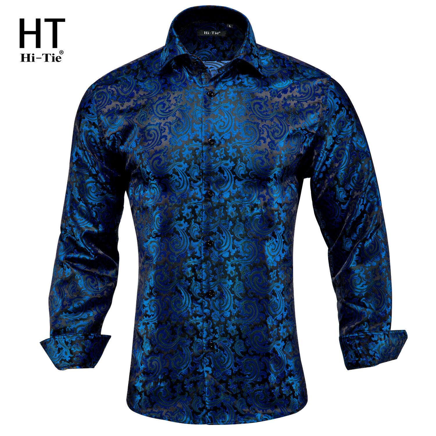 

Чоловіча шовкова сорочка з довгим рукавом і краваткою з пейслі для чоловіків, жакардова чоловіча весільна вечірня сукня S безодня