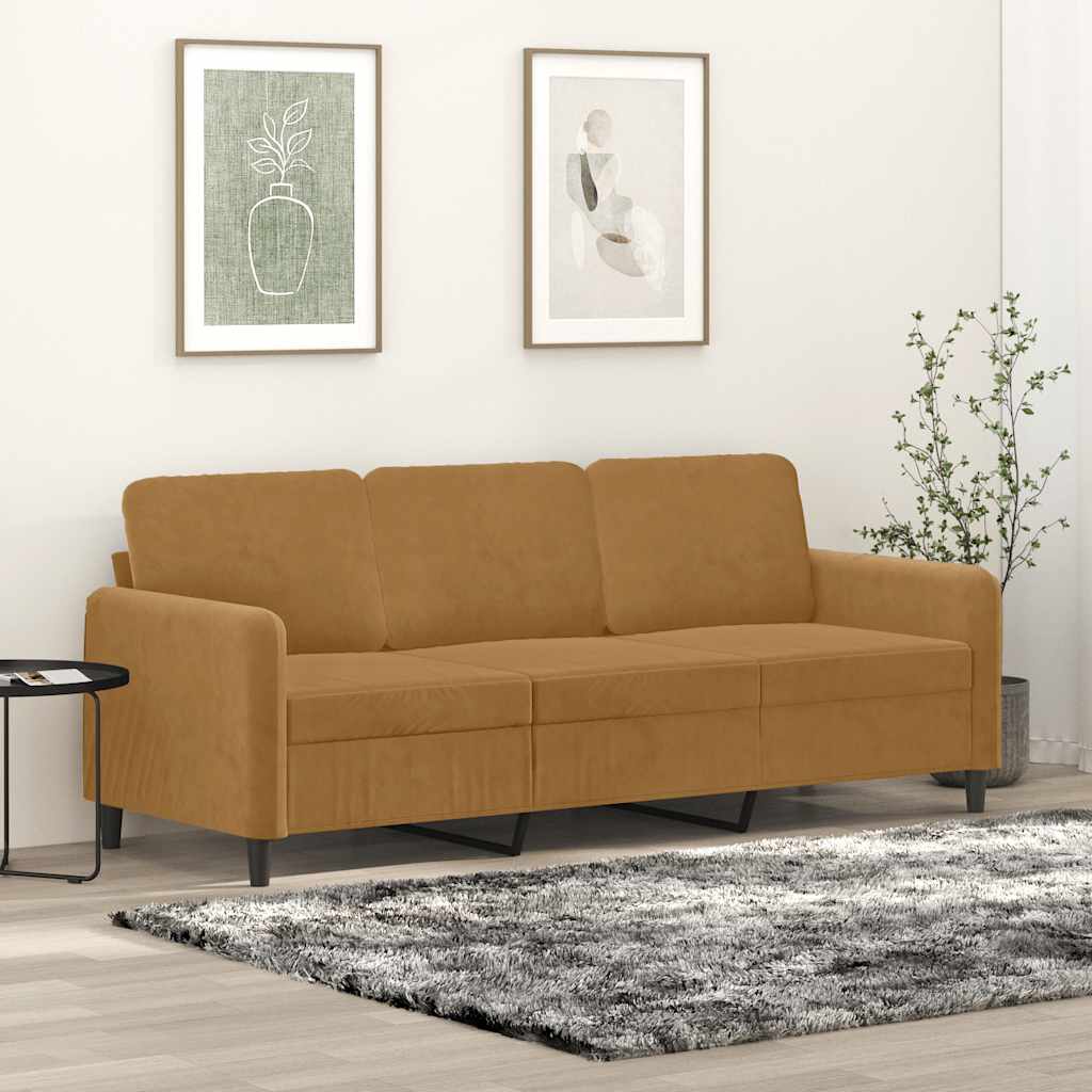 3 Seater Sofa Brown 180 cm Velvet