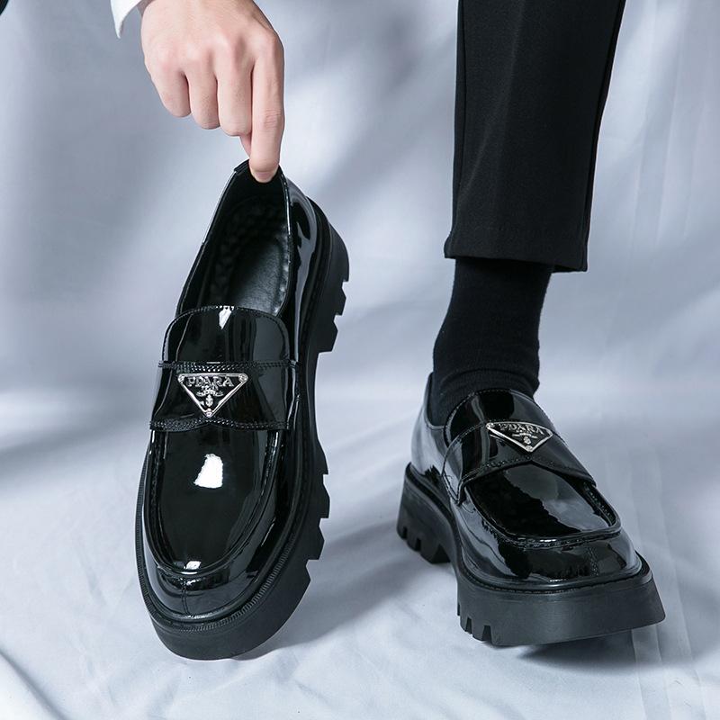 Summer Glossy Small Leather Shoes Breathable British Heightening Leather Shoes Men's Thick-soled Trend Foot-fitting Casual Loafers