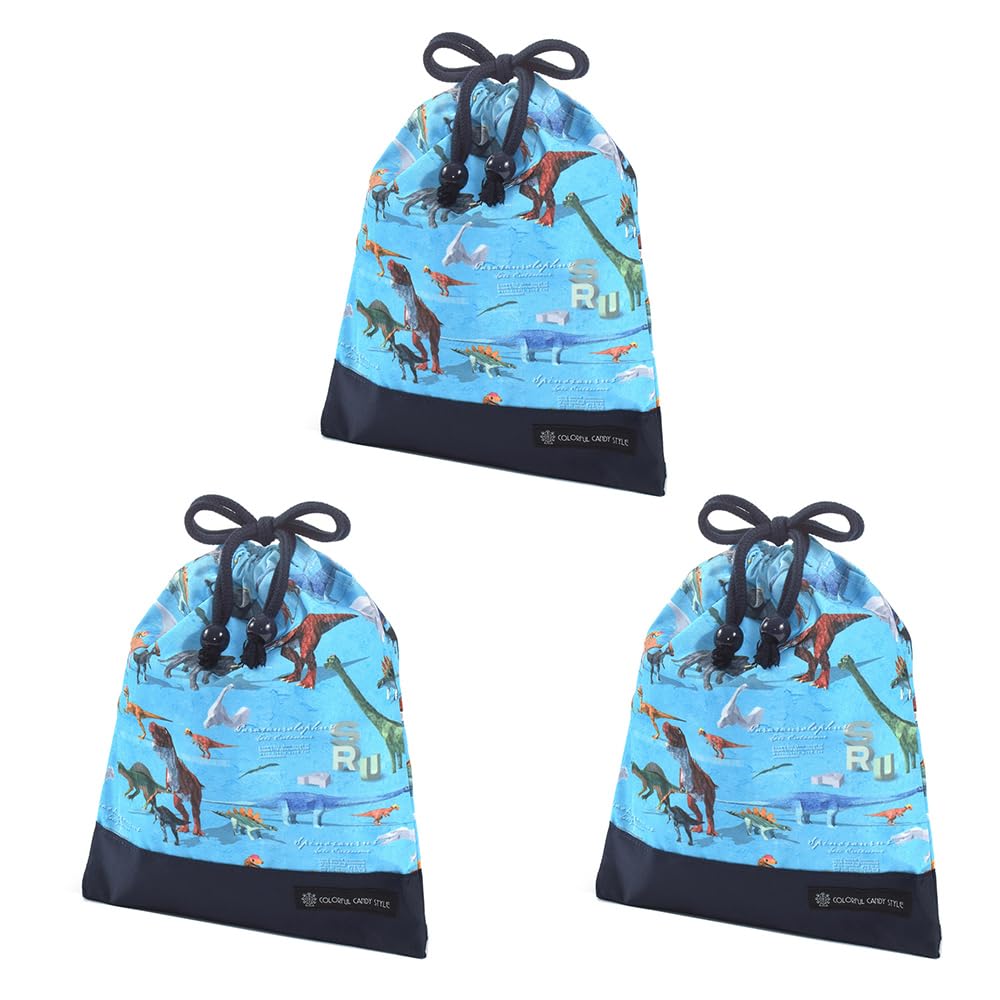 

COLORFUL CANDY STYLE Drawstring Lunch with Name Dinosaur World Set of Cool for Elementary School Drawstring Lunch Bags, Medium, No-Gusset, Tag,
