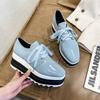 Fashion 2025Women's Thick-soled Sneakers Luxury Leather Casual Shoes Designer Platform Height Increasing Shoes for Women Lace Up Loafers