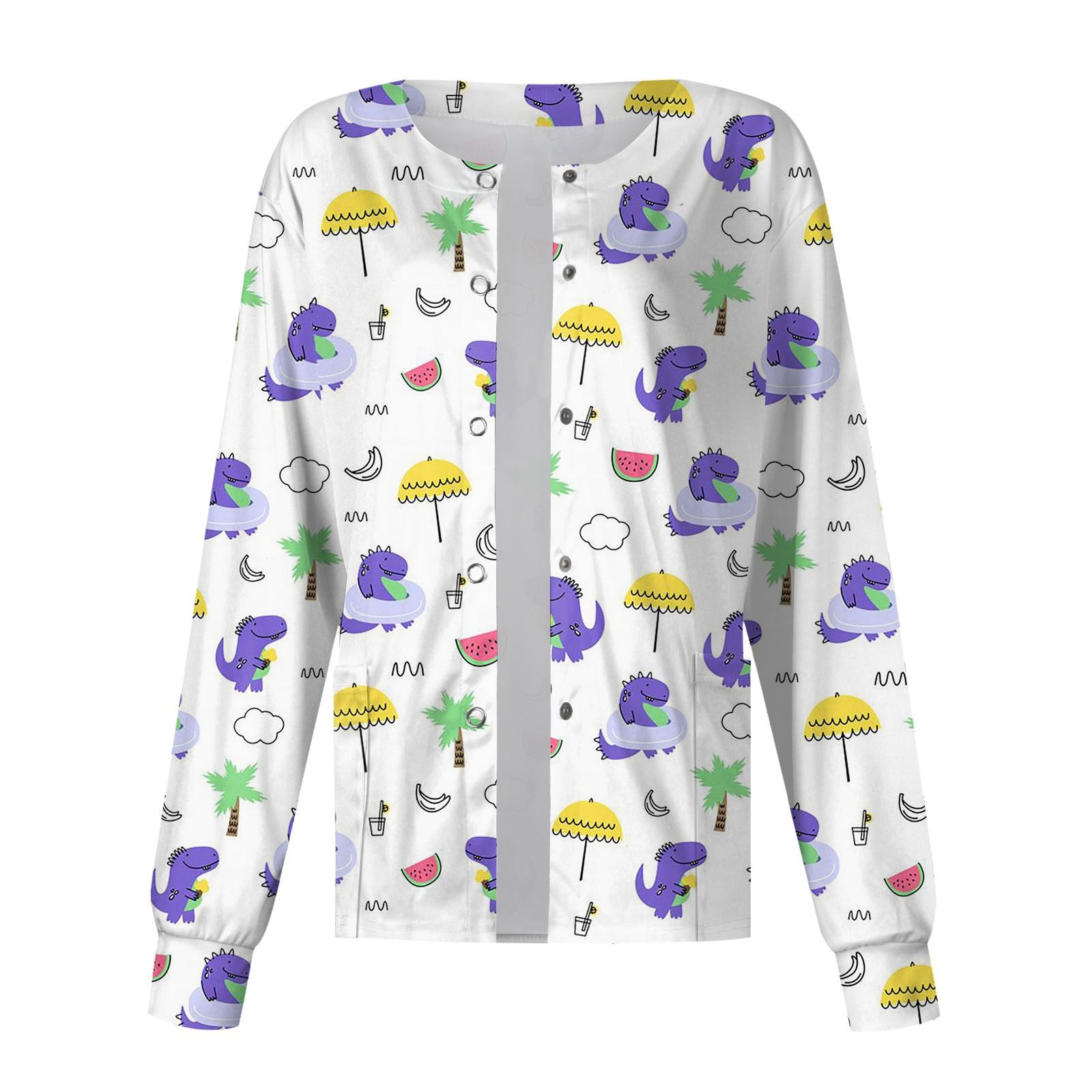 Женский однобортный защитный комбинезон с длинным рукавом и рисунком динозавра — фото 6