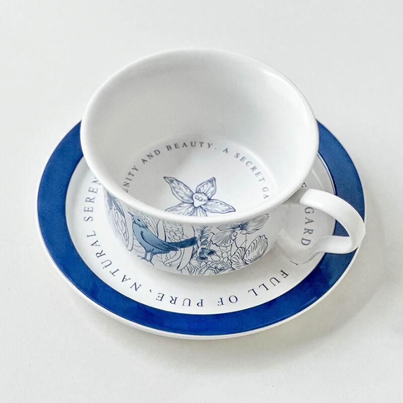 OLOEY Hand-Painted Blue & White Bird Ceramic Coffee Cup Set