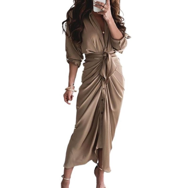 Women's Long Sleeve V-Neck Printed Dress Long Dress