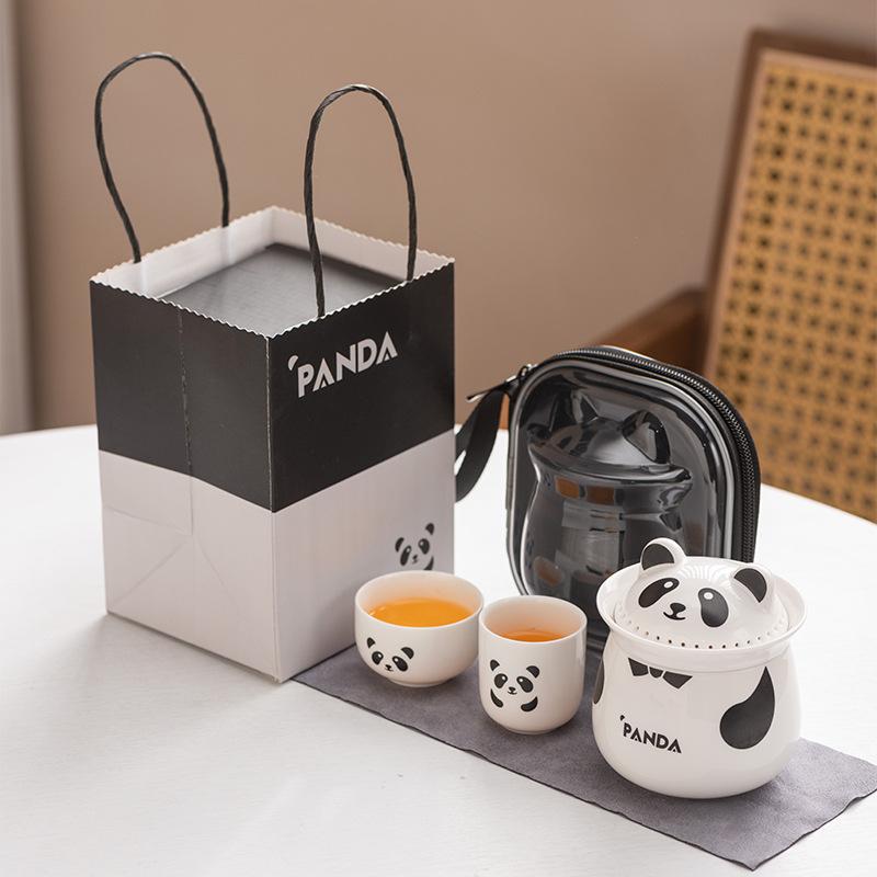 Light luxury panda portable one pot and two cups of creative kung fu teacup travel tea set gift box set