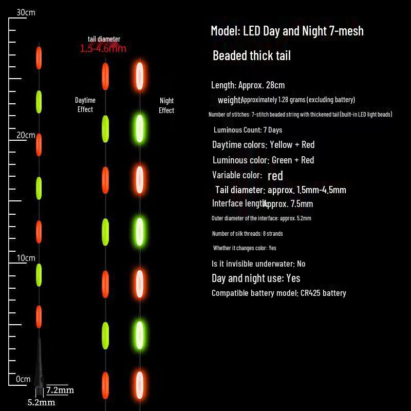 Color-Changing Dual-Use Luminous Fishing Float with Replaceable Tail for Day and Night Fishing