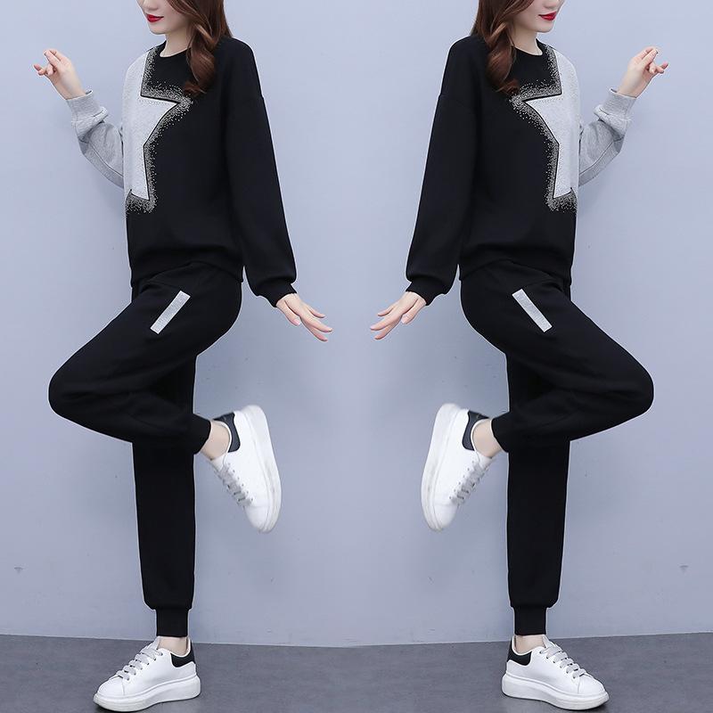 Spring and Autumn Plus Size Women's Fashion Western Style Age-reducing and Thin Casual Sweater Sports Suit