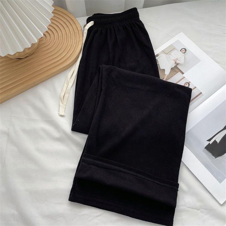 

Элегантные кашемировые трикотажные повседневные брюки, мягкие прямые шерстяные брюки с широкими штанинами, уличная одежда, уличная мода, женские брюки XL чёрный