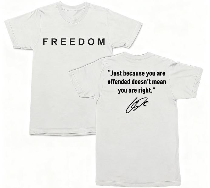 2026 Freedom Offending Doesnt Mean Youre Right Charlie Kirk Letter Printed Tshirt Street Hip Hop Top Mens Casual Clothing M