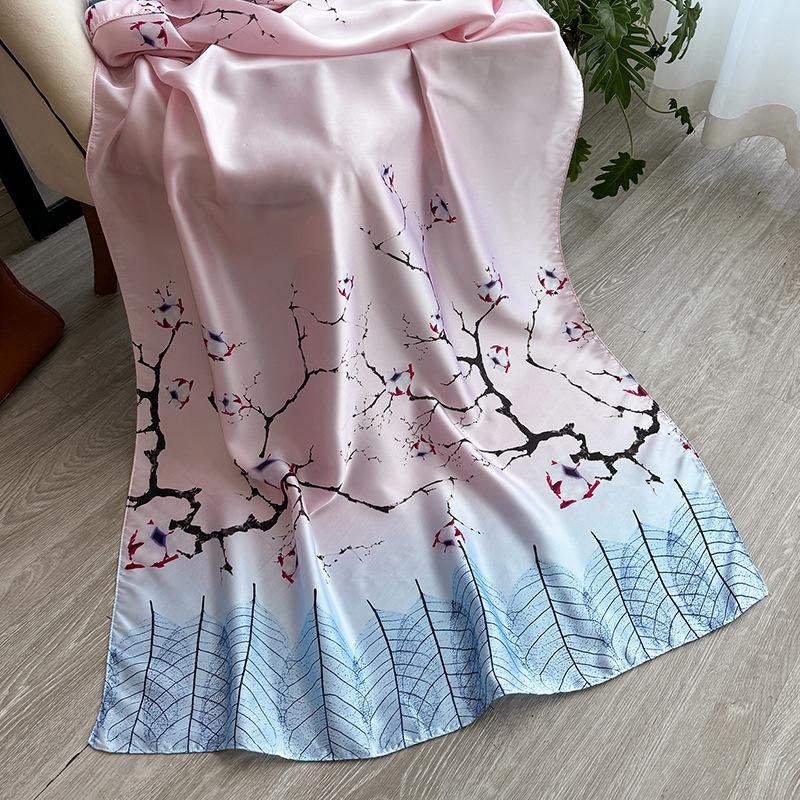 Summer Versatile Silk Scarf Premium Lijing Forging Long Scarf Travel Sunscreen Simulation Silk Flower Silk Scarf Women