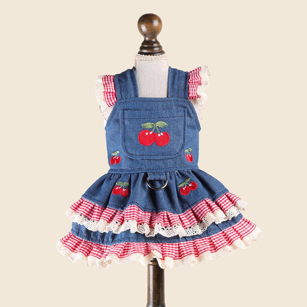 Denim Princess Female Pet Dress Harness Vest Dog And Cat Autumn Costume Outfit XS XL Puppy Animal Small Breeds One Piece Apparel