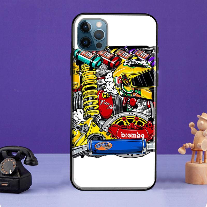 Automobile Spare Parts Car Engine Case For iPhone 13 11 14 Pro Max 12 mini Full Cover For iPhone XR XS Max X 7 8 Plus SE 2020