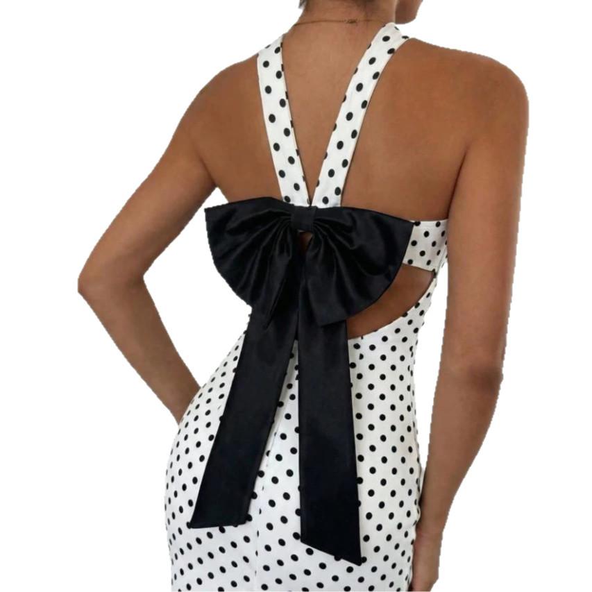 New TikTok hot-selling polka dot slim-fitting bow strap dress