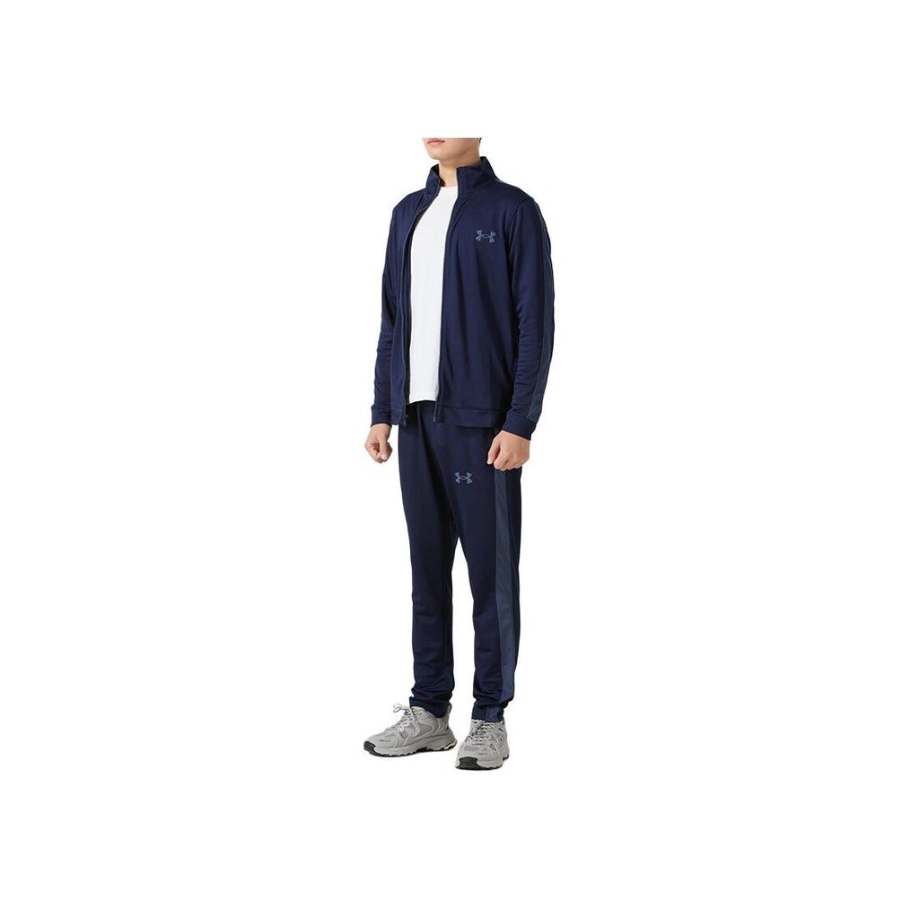 Under Armour Rival Knit Track Suit Zip Jacket And Comfortable Running Long Pants Casual Sports Set Men Suit Navy-Blue 1357139-410