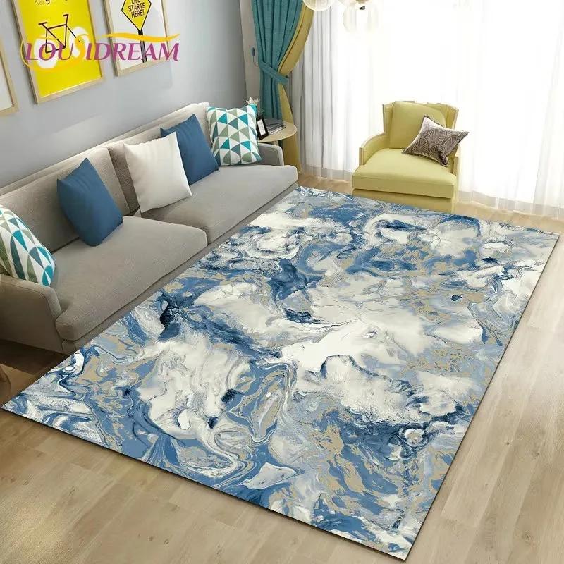 Colour Blue Gold White Marble Area Rug Large Carpet Rug for Living Room Bedroom Sofa Doormat Decoration Kids Non-slip Floor Mat