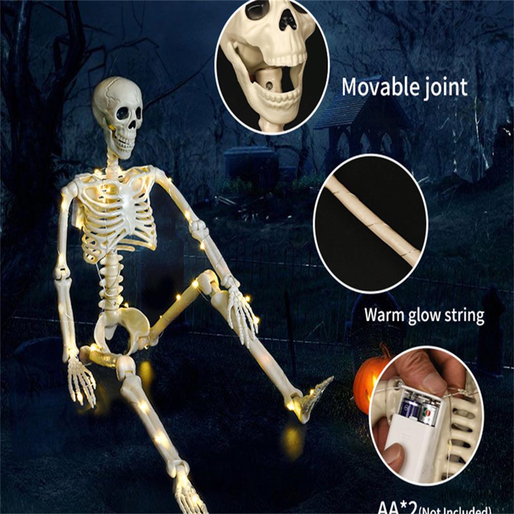 40cm Halloween Skeleton Decoration Glowing Joint Movable Warm Color Standing Or Hanging For Haunted House Holiday Ornament