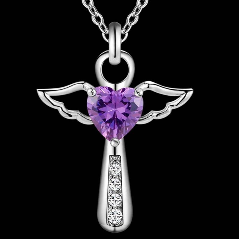 Jesus Cross Love Angel Heart Wing Silver Pendant Necklace 18inch Women Girl Lady Gift
