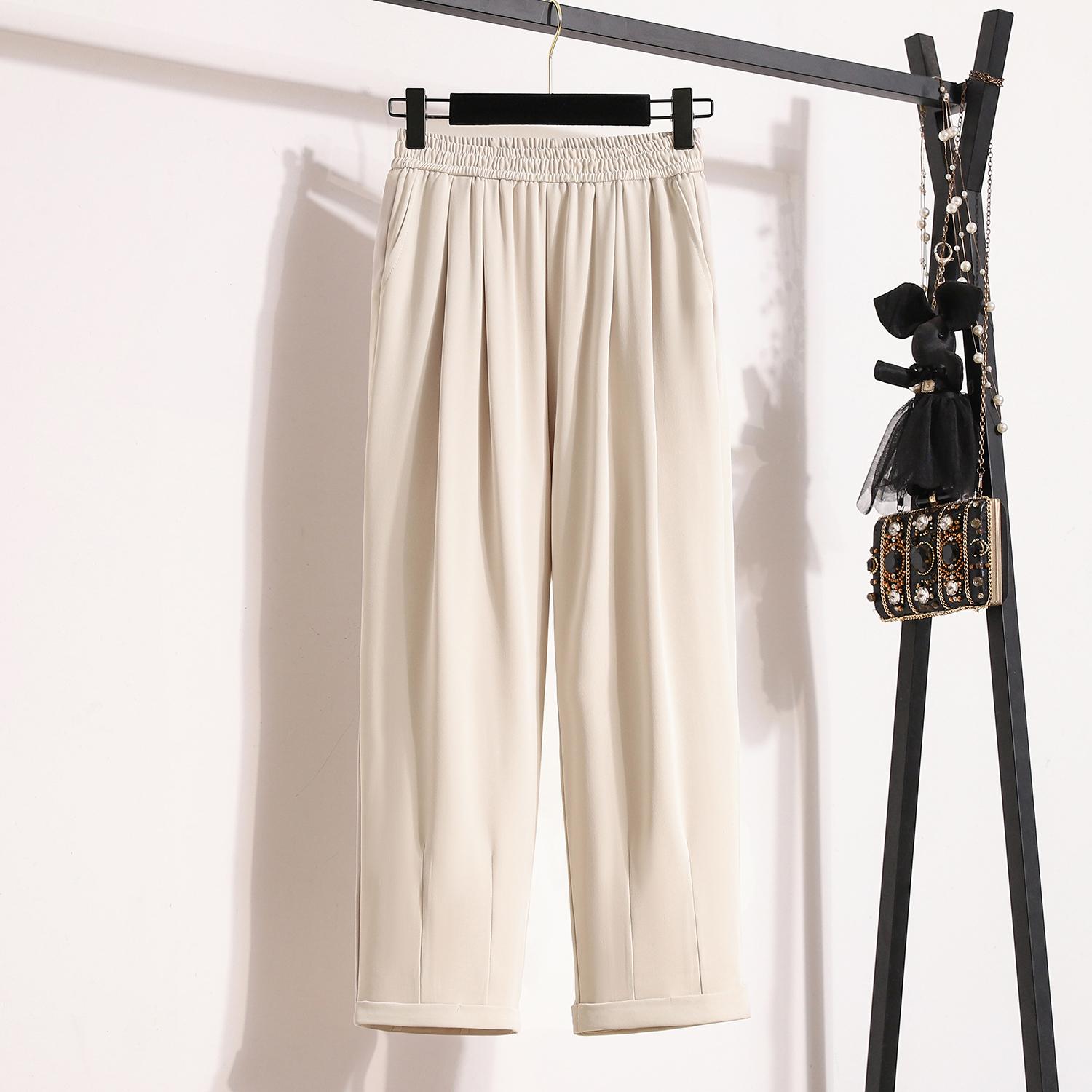 

Dimanaf Большие размеры летние длинные брюки женские эластичный пояс повседневные свободные винтажные брюки новые однотонные брюки 4XL бежевый