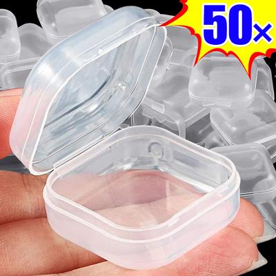 5/50PCS Mini Square Storage Box Transparent Plastic Small Boxes Dustproof Packaging Jewelry Earrings Storage Container Case