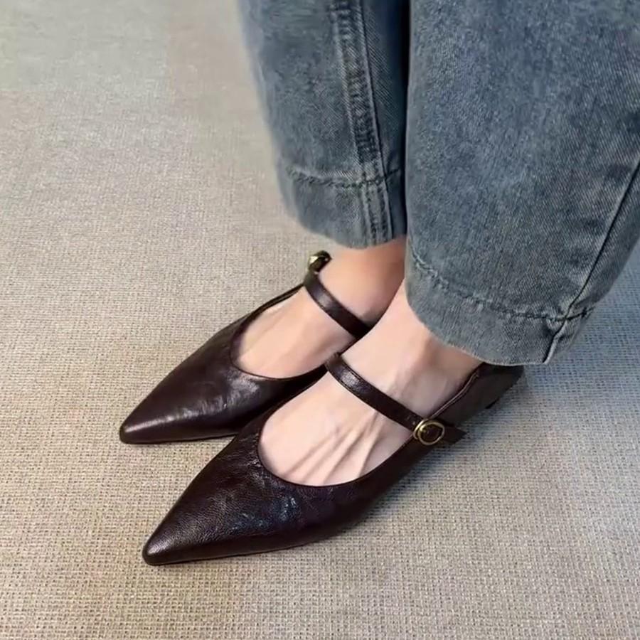 Sheepskin Version~ Pointed French Temperament Elegant and Fashionable Summer Versatile Thick Heel with Daily Commuting Women's Single Shoes