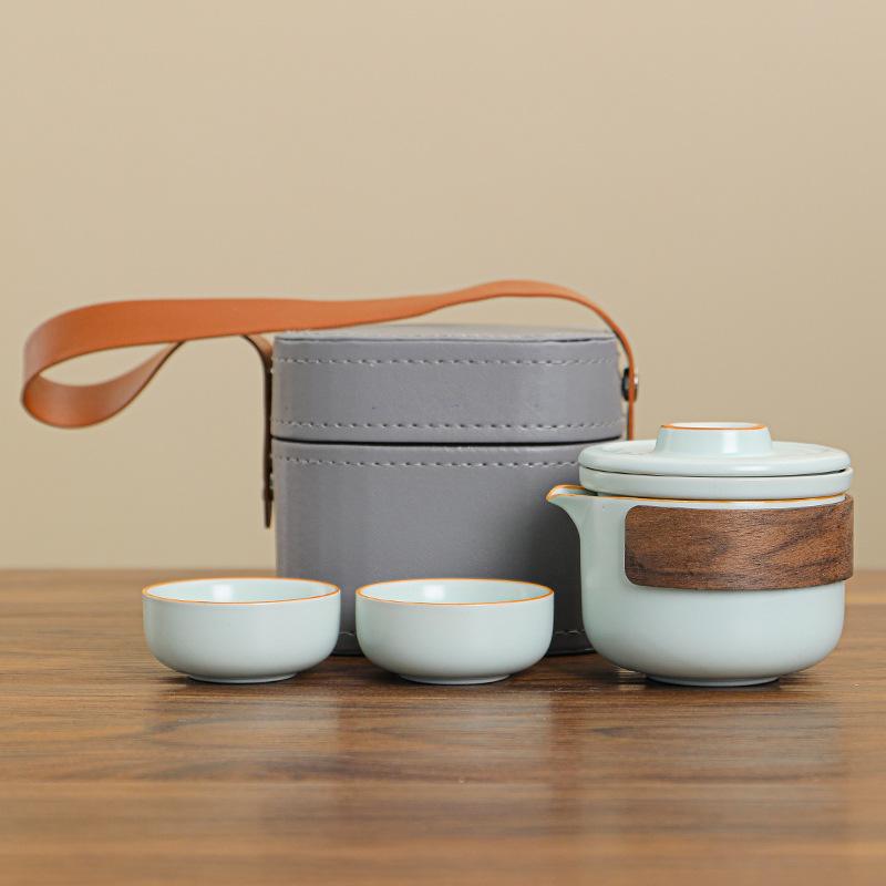

Ru Kiln Travel Tea Teapot Tea Cup Portable Outdoor Ceramic Quick Customer Cup Set