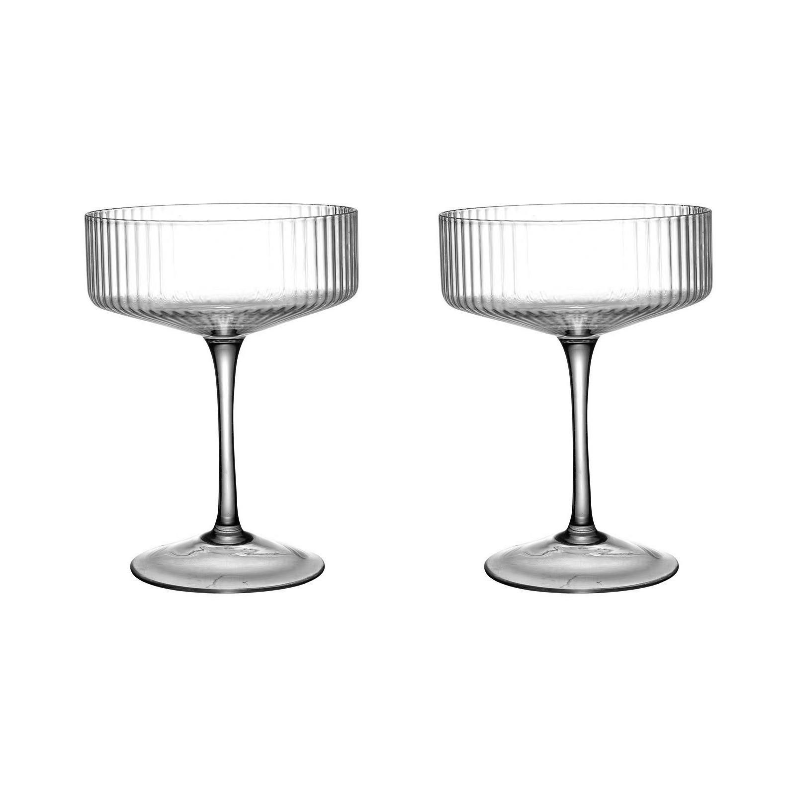 2Pcs Martini Glasses Tall Clear Ribbed Glass Wine Glasses For Cocktail Versatile Drinks Fashionable Champagne Coupe Glasses